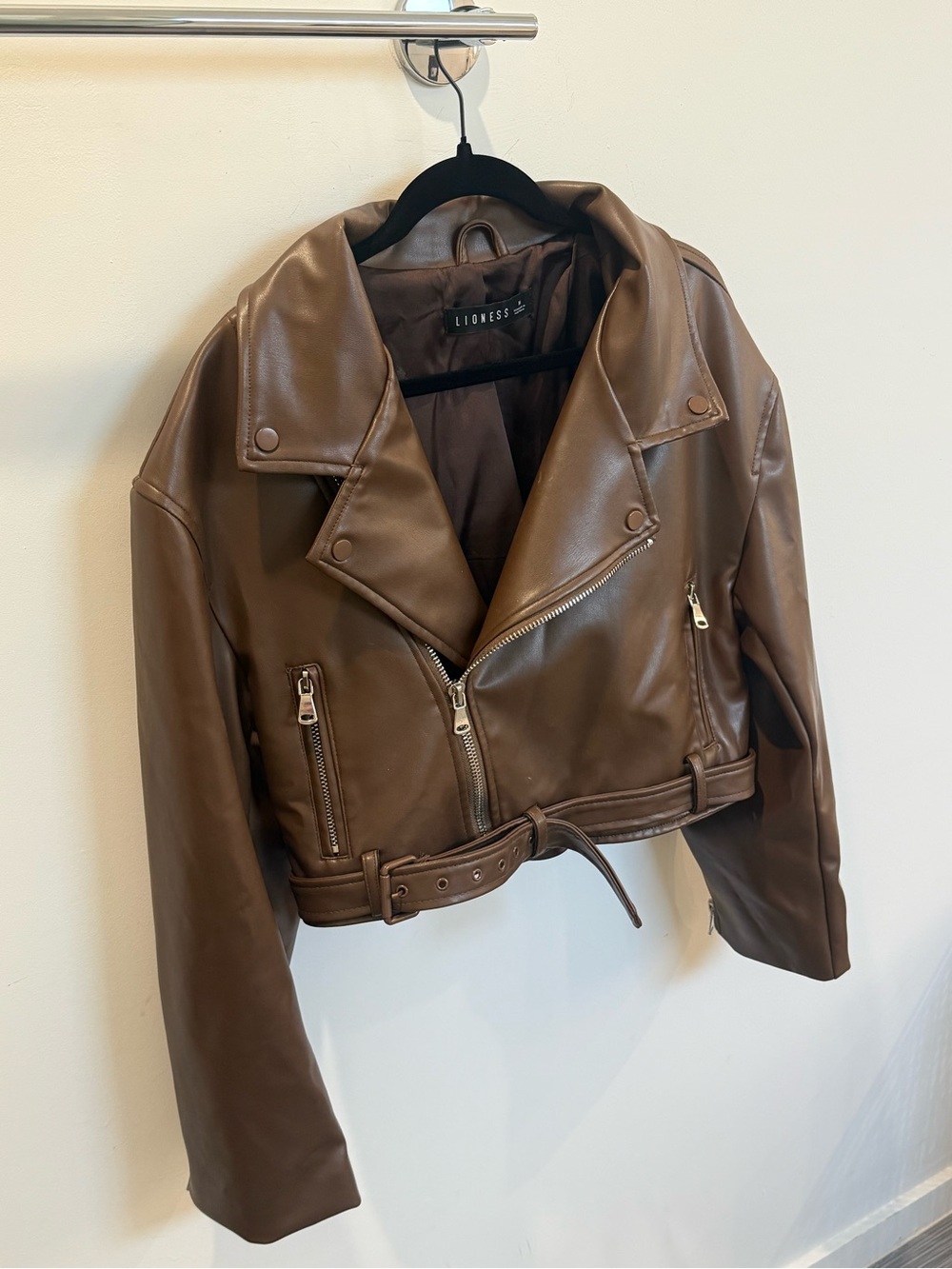 Lioness Bella Moto Jacket Brown Faux Leather Size Medium